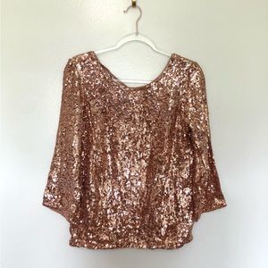 Anthropologie Sequined Blouse Pink Rose Gold  Lace Up Back 6 (NEW WITH TAGS)